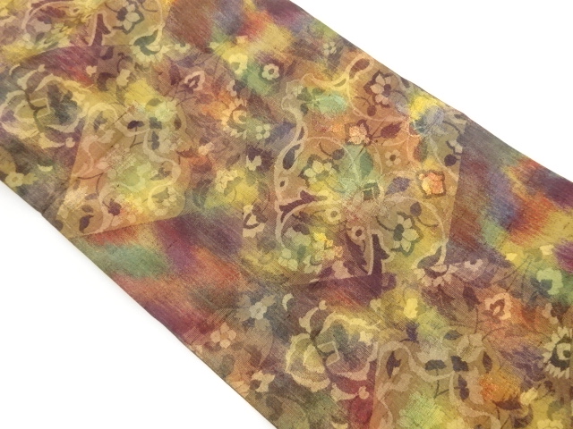 JAPANESE NAGOYA OBI / TSUMUGI / WOVEN FLOWER ARABESQUE